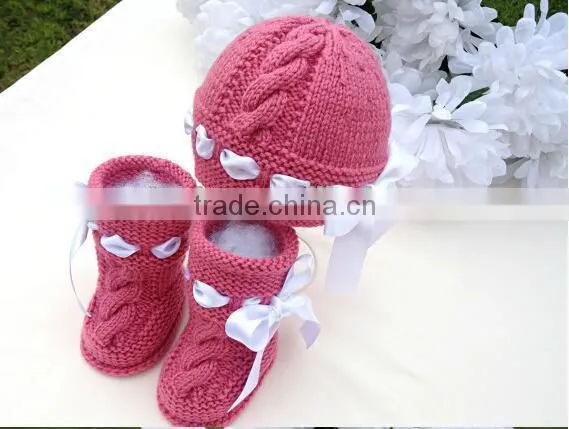 Baby Hand Knitted Hats With Shoes Winter Fashion Crochet Clothes Set For Kids photo-2
