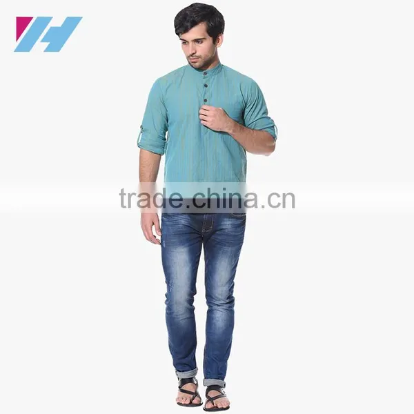 Men Fashion Long Sleeve Blue Striped Kurta photo-4