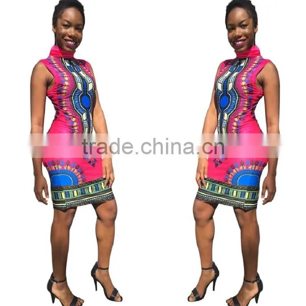 Walson Women Traditional African Print Fitted Dashiki Bodycon Dress photo-3