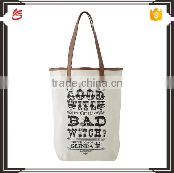 High Quality Reusable Canvas Shopping Bag With pu Leather Handles
