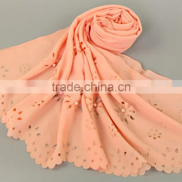 Pearl Chiffon Scarf New Bubble Towel Muslim Pearl Cut Flower Scarf Popular Scarf Selling photo-5