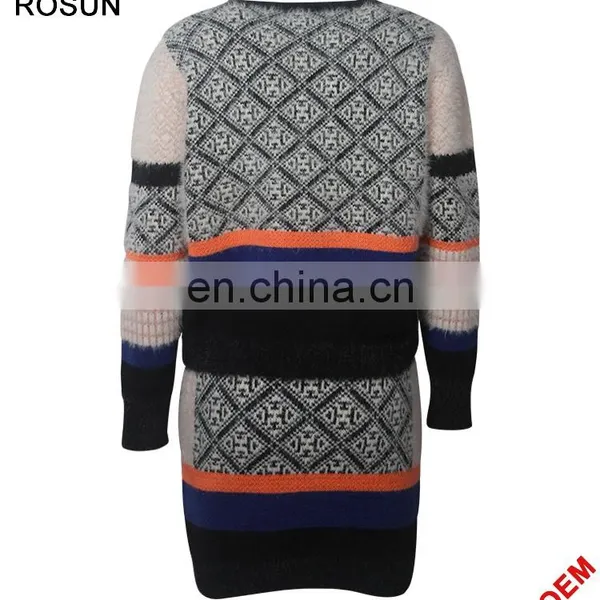 Women Winter Classic Mohair Jacquard Partten Mini Knitted Dress Suits photo-3