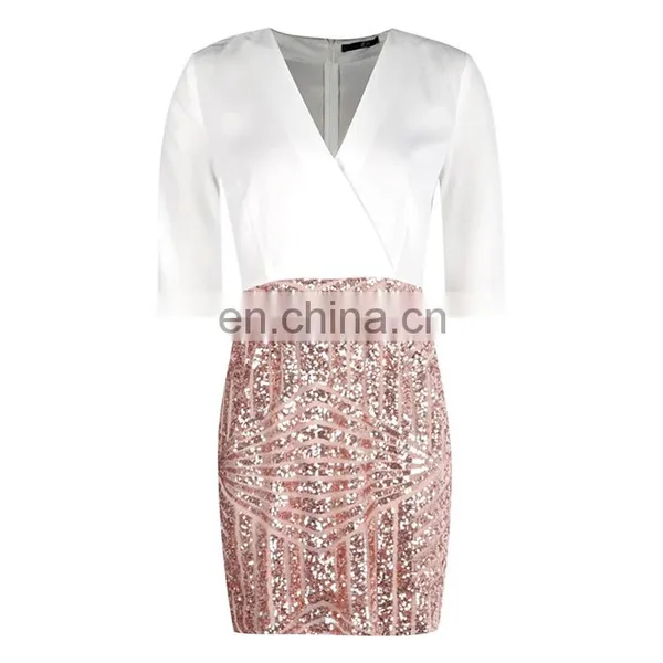 Custom Summer Sexy Sequin Half Sleeve Women Mini Bodycon Dress photo-3