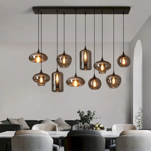 Smoke Glass Multi-Head Linear Pendant – Mixed Shades, E27 photo-2