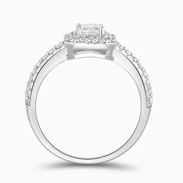Shining Star Jewelry Fashionable 0.8ct Moissanite Emerald Cut Halo Ring Women photo-4
