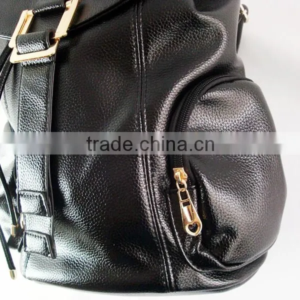 2015 Fashion Hot Selling Black PU Leather Backpack Custom Logo Backpack photo-5