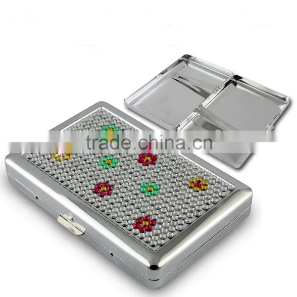 Automatic Crystal Rhinestone Metal Cigarette Case Holder photo-2