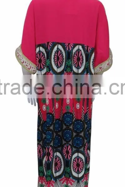 100% Rayon Top Fashion Traditional Print Muslim Abaya With Lace on Chest photo-2