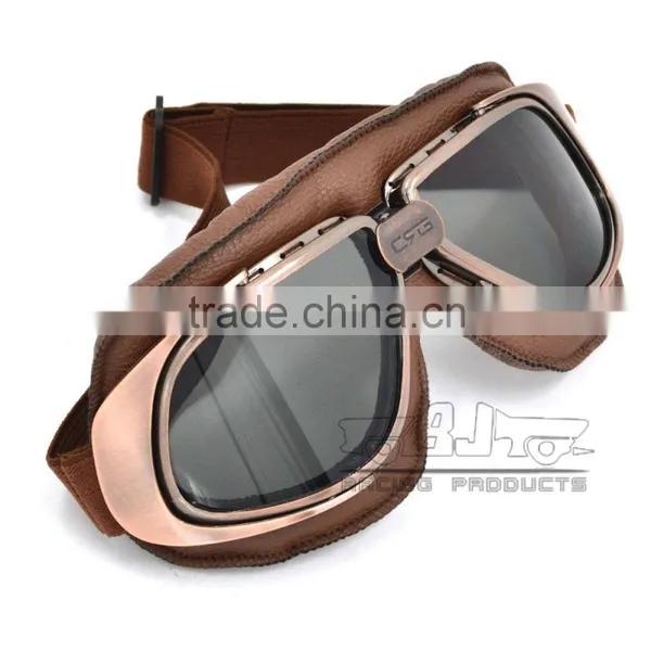 BJ-GT-010 New Arrival Coffee Leather Motorcycle Protection Glasses Protective Goggles photo-3
