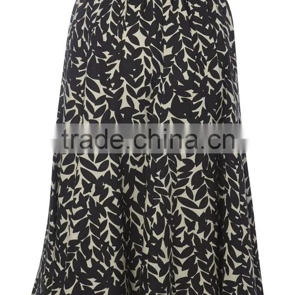 2015 European Lady Fashion Linen Leaf Printed Midi Skirt photo-3