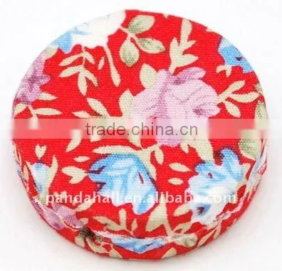 Woven Cloth Woven Beads, Acrylic With Cloth, Red, Flat Round, 33x11mm, Hole: 3mm.(WOVE-R002-13)