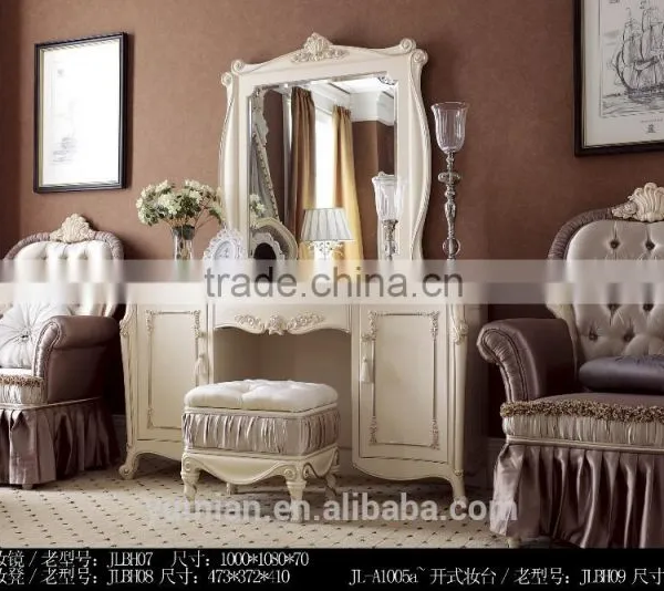 New Classical Luxury Rococo European French Wooden Bedroom Furniture Set Bed Bedside Table Wardrobe Dressing Table Bench photo-5