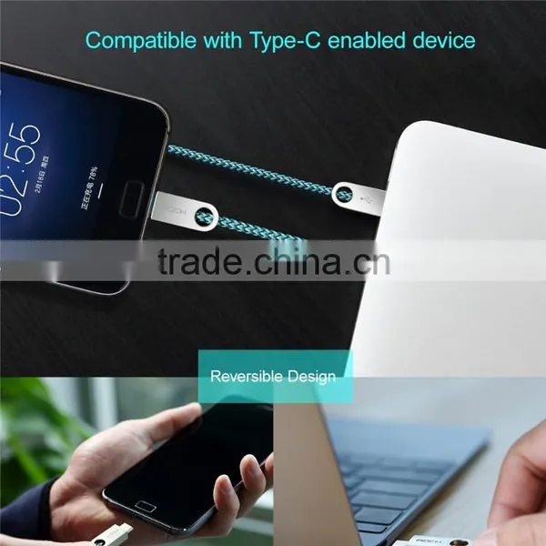 ROCK Cobblestone Type C Round Cable for Huawei Xiaomi Meizu 2.0A Type C to USB Charging Nylon Metal Cables photo-4