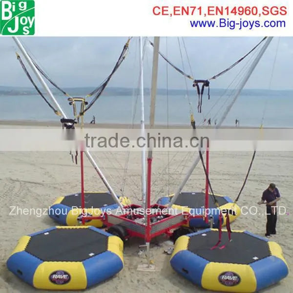 4 person bungee jumping trampoline for beach, 10m*10m outdoor bungee jumping trampoline with trailer
