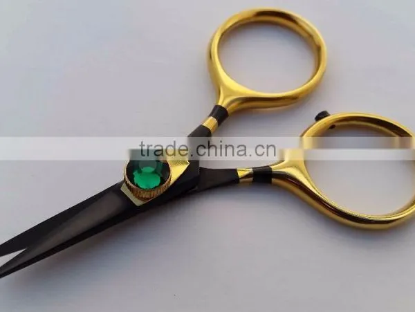 Fly Tying Razor Scissors 4" Green Gem Stone Knob Black & Gold Coating/Fishing Razor Scissors