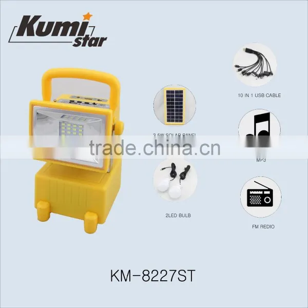 Solar Lamp, Cell Phone Charge, Mp3, FM Radio Solar Energy System Emergency Lamp