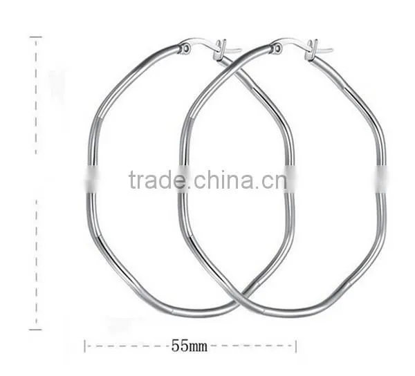 Latest Women Fashion Brand Stainless Steel Never Fade Silver Square Hoop Earrings Jewelry photo-3