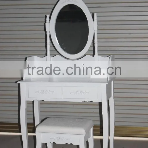 Dressing Table Makeup Desk W/Stool Drawers & Oval Mirror Bedroom White photo-2