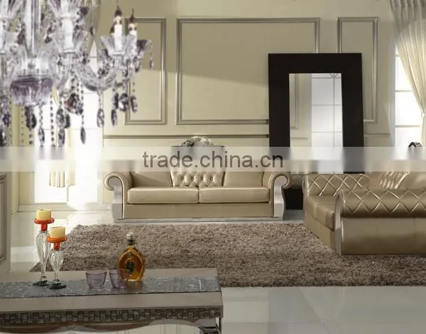 2016 New Design Modern European Style Stainless Steel Base PU/top Grain Leather Sofa Furniture Chesterfield Sofa Furniture photo-2