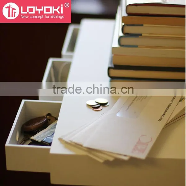 New Design MDF Wood Organizer Wall Decoration Floating Wall Mounted Multipurpose Floating Shelf With 3 Drawers photo-2