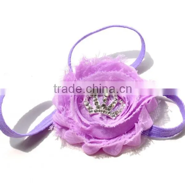 Baby Girls Rhinestone Crown Shabby Chiffon Flower Headband Wholesale photo-3