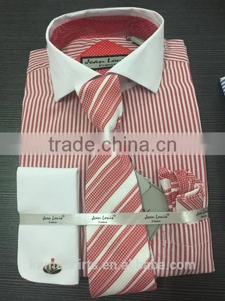 Stock USA Men Oxford Stripes Dress Shirt With Tie/Hankie/Cufflinks photo-6
