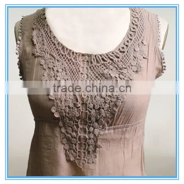 Fashion Chiffon Lady Top Designer Girl Latest Design Sleeveless Lace Crochet Top photo-5