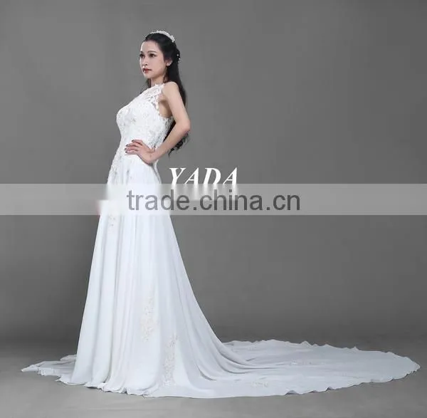 New Fashionable Beaded Embroidery Sleeveless Lace Wedding Dress photo-2