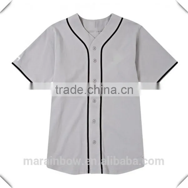 Thick Grey 100% Polyester Baseball Jersey With Contrasting Piping Custom Blank Baseball Jerseys Wholesale