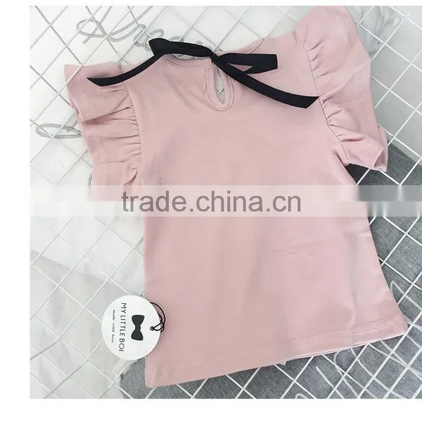 0-6 Years 2017 Wholesale Cotton Summer Sleeves Bow Baby Girls Blouses (pick Size Color) photo-4