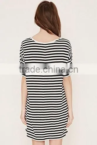 Contracted Stripe Straight Dress With Short Sleeves photo-3