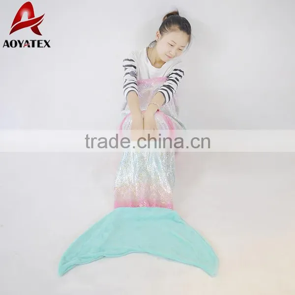 New Design Gradient Color Flannel Fleece Mermaid Tail Blanket photo-2
