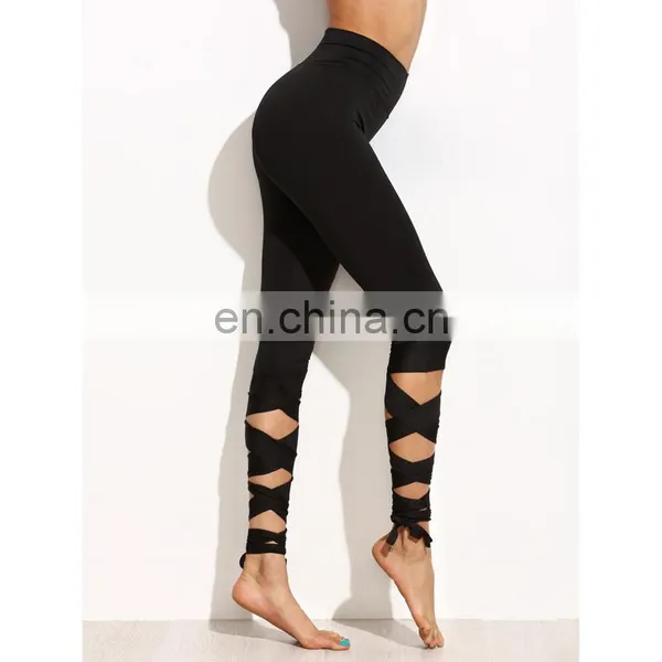 Adjustable Wrap Hem Nylon Cotton Elastane Yoga Dance Women Capri Leggings Tights photo-5