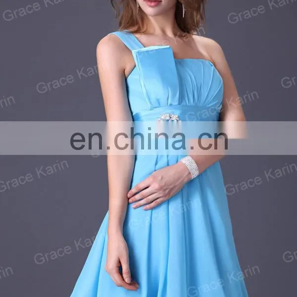 Grace Karin Chiffon One Shoulder Knee Length Bridesmaid Dresses CL4095 photo-6