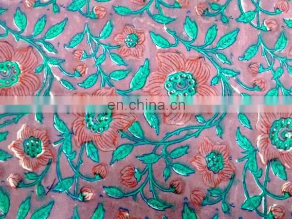Handmade Pure Cotton Block Printed Fabric Sanganeri Jaipuri Floral Fabric photo-2
