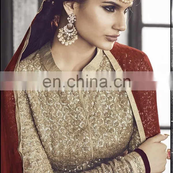 Red Colored Pure Georgette Heavy Designer Suit. photo-2