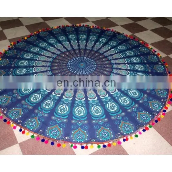 UK/US Traditional Beach Throw Hippie Yoga Mat Round Mandala Towel Multi Colour Roundie