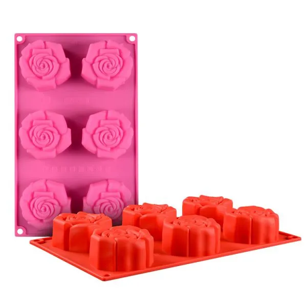 Free Sample Food Grade Heat Resistant Nontoxic Silicone Cake Mold Baking Mousse Pudding Mold Tool Rose Shape 6holes photo-2
