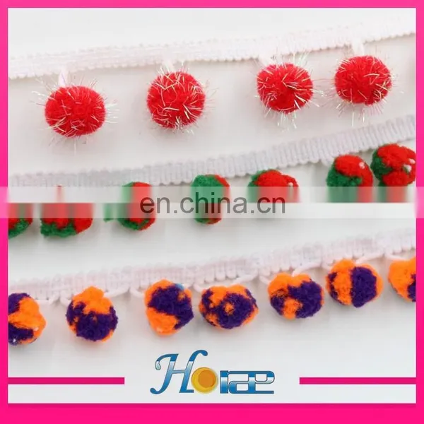 Fashion 2cm Width Colorful Tassel Fringe Pom Pom Trim for Clothing Hea189 photo-2