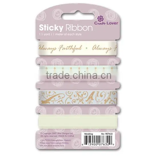 Polyester Organza Self Adhesive For Scrapbook DIY Craft Gift Printed Wedding Sticky Ribbon Set photo-3