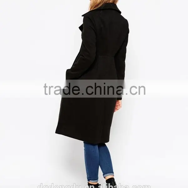 2016 New Fashion Girls Black Double Breasted Ladies Winter Coat photo-3