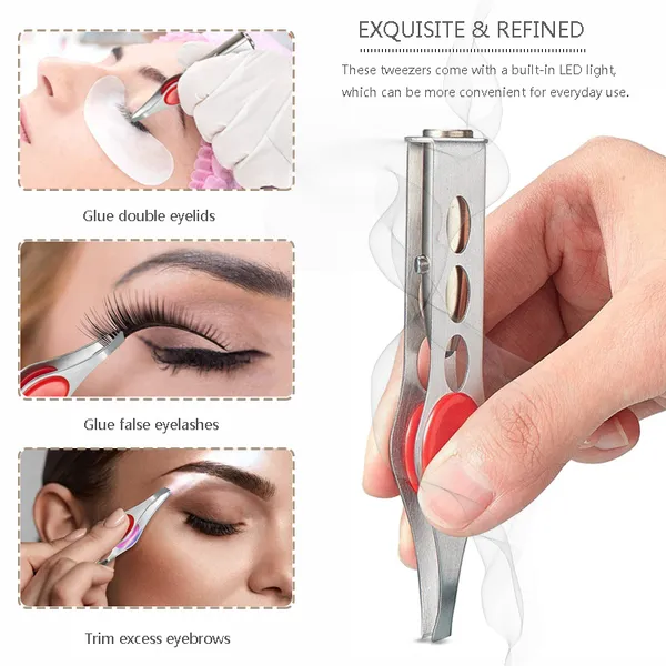 LED Light Stainless Steel Eyebrow Beauty Tweezers for Men and Women Tweezering photo-3