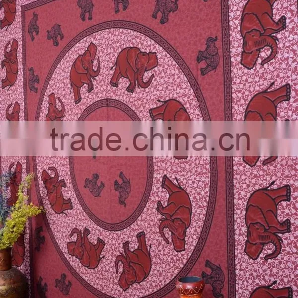 Indian Tapestry Cotton Maroon Mandala Elephants Vintage Wall Hanging Tapestries Throw Bedsheet photo-3