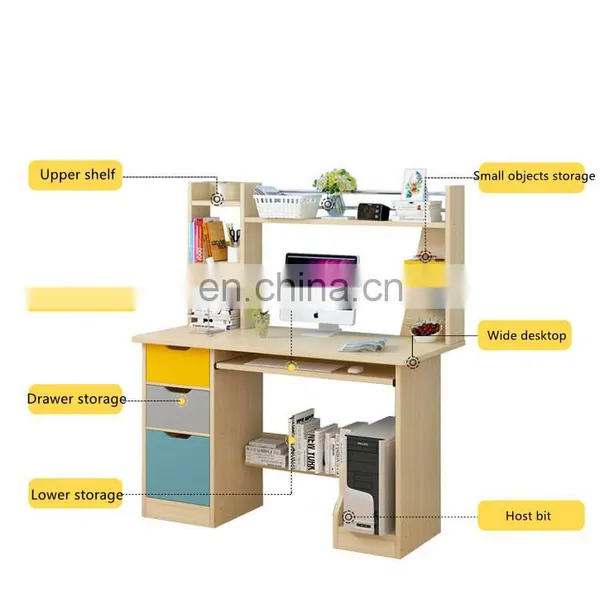 Bedroom Furniture Computer Laptop Desk Wooden Study Learning Small Modern Simple Computer Table Desk With Shelves photo-4