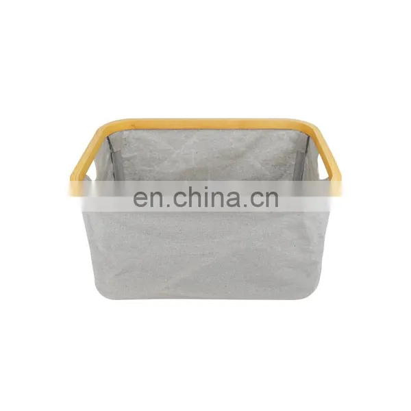 Modern Foldable Bamboo Canvas Hamper Single Laundry Basket photo-2