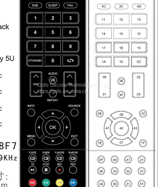 Manufacturer Silicone Button Silicone Button For TV Remote Control 44 Buttons NEFLIX GOOGLE