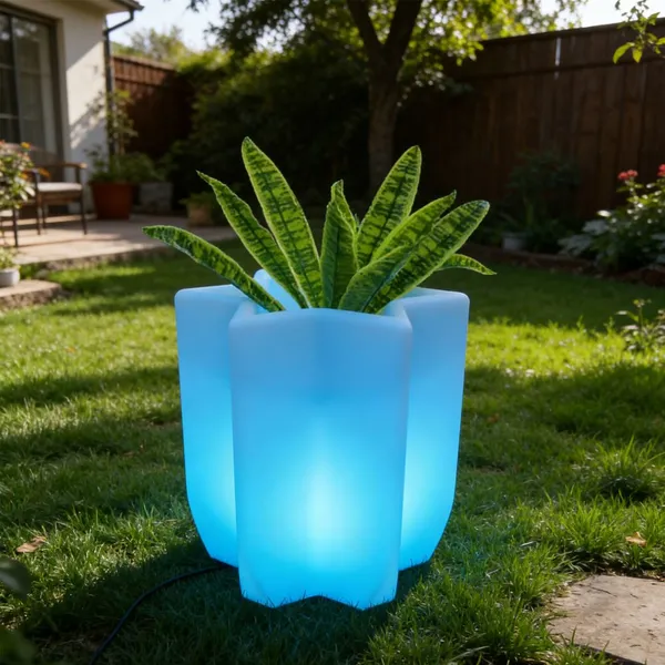 Hexagonal Star Luminous Flower Pot LED Battery AC Powered Landscape Outdoor Decoration Three Color White Light RGB photo-2