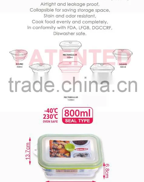 800ml 100%Silicone Food Container, Vacuum Box, Foldable, Non-stick, BPA FREE, Double Colors, FDA, LFGB, DGCCRF Most Popular photo-5