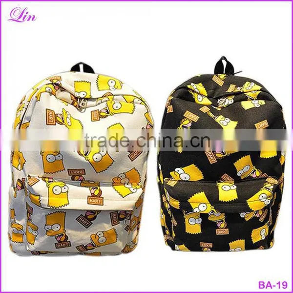 Cartoon School Shoulder Bag Simpson Printting Backpacks Canvas for Girls/Boys