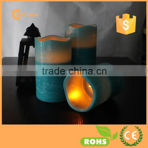 Flickering Flame LED Wax Candles Light Rustic Pillar Candle Set With Special Peacock Blue photo-5